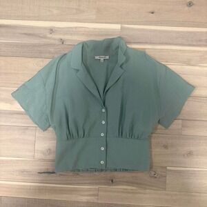 Madewell sage green cropped button up blouse Size M #blouse #sagegreen